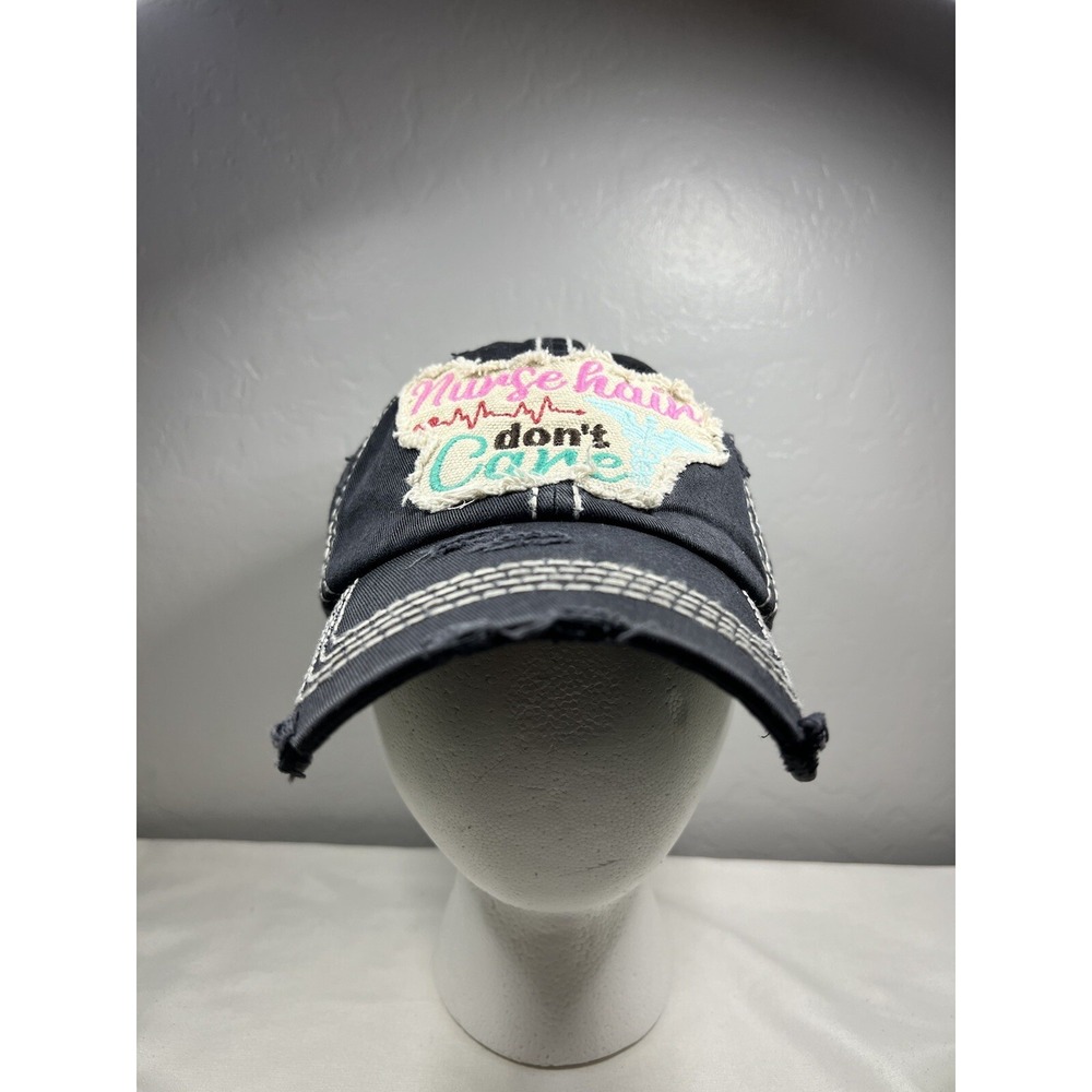 Women's Hat‎ NURSE HAIR DON'T CARE Embroidered Vintage Distressed Baseball Cap